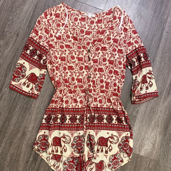Red Patterned Boho Romper - Picture 2 of 5